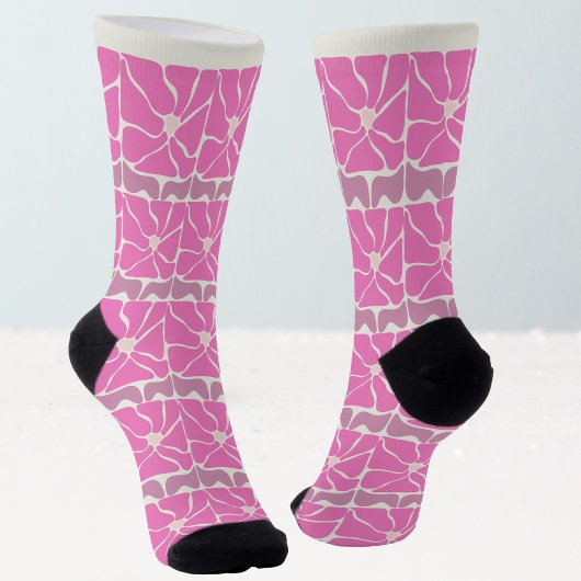 70s Retro Vintage Pink Flower  ソックス