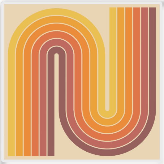 70s Retro Vintage Style Geometric Design シール (正面)