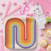 70s Retro Vintage Style Geometric Design ペーパープレート (パーティー)