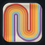 70s Retro Vintage Style Geometric Design ペーパープレート<br><div class="desc">This artwork channels a retro graphic spirit, forming the letter‑like curve with parallel bands of red, orange, yellow, light blue, teal, and purple. The layered arcs flow in harmony, evoking the bold optimism of 1970s design. Set against a soft beige background, the vibrant rainbow palette stands out with clarity and...</div>