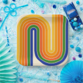 70s Retro Vintage Style Geometric Design ペーパープレート (パーティー)