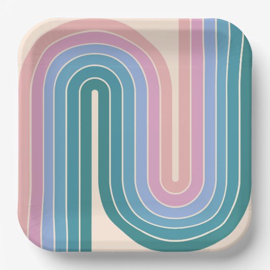 70s Retro Vintage Style Geometric Design ペーパープレート (正面)