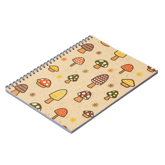70s Style Retro Mushrooms Spiral Notebook ノートブック (左側)