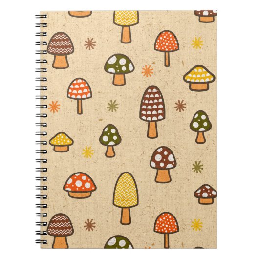 70s Style Retro Mushrooms Spiral Notebook ノートブック (正面)