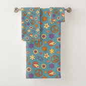 70s Style Towel Retro Boho Eclectic Bath Art バスタオルセット (インサイチュ)