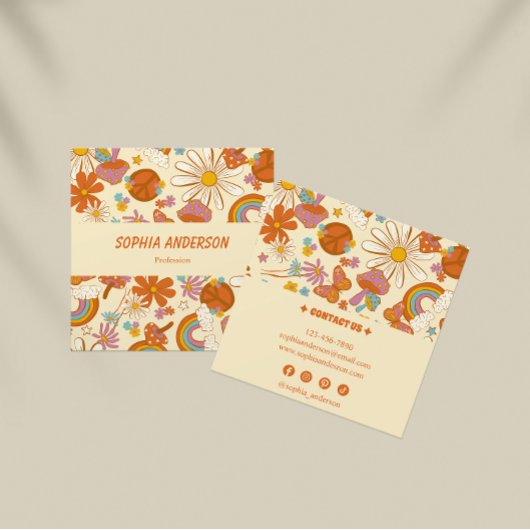 70s Vib付きBohoレトロフローラファンキー名刺 スクエア名刺