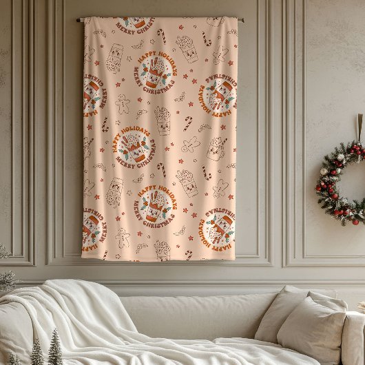 70s Vibe Blanket Groovy Pastel Christmas Accent フリースブランケット