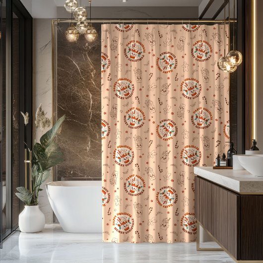 70s Vibe Curtain Funky Pastel Christmas Design シャワーカーテン