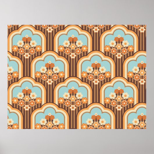 70s wallpaper seamless design,  vintage flowers  ポスター (正面)