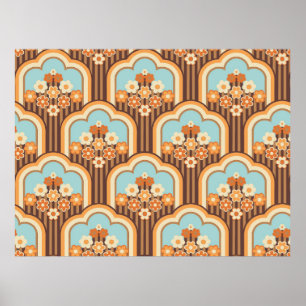 70s wallpaper seamless design, vintage flowers ポスター