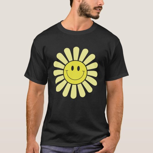 70s Yellow Smile Face Flower  Happy Peace Smiling  Tシャツ (正面)