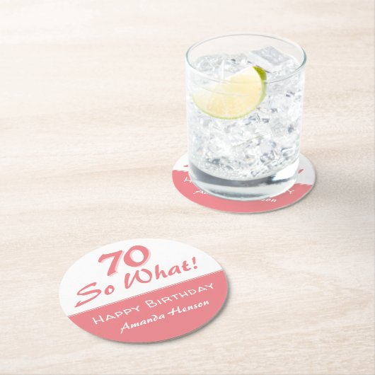 70soことわざスおもしろいクリプトピンク70th誕生日 ラウンドペーパーコースター (インサイチュ)