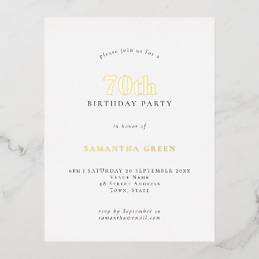 70thエレガントバースデーパーティラグジュアリー実在 箔招待状ポストカード (正面)