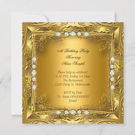 70thエレガントバースデーパーティーエリートダイヤモンド 招待状 (裏面)