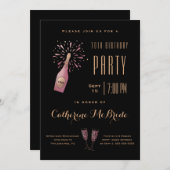 70thエレガントバースデーパーティーブラック金ゴールドシャンパン 招待状 (正面/裏面)