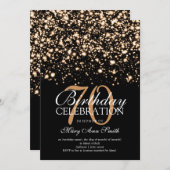 70thエレガント誕生日パーティー金ゴールドミッドナイトグラム 招待状 (正面/裏面)