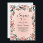 70thサプライズ誕生日女性ピンクティール（緑がかった色）フローラ 招待状<br><div class="desc">ボタニッエレガントクとティール（緑がかった色）の水色のフローラと葉ガーデン – テーマ70th驚きのバースデーパーティーの女性のための招待。年の任意の時間のお祝いのために美しいが、秋に完全に適している。文字、フォント、フォントサイズ、色は完全にカスタマイズ可能で、このカードは任意の年齢カスタマイズに対応できる。</div>