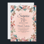 70thサプライズ誕生日女性ピンクティール（緑がかった色）フローラ 招待状<br><div class="desc">ボタニッエレガントクとティール（緑がかった色）の水色のフローラと葉ガーデン – テーマ70th驚きのバースデーパーティーの女性のための招待。年の任意の時間のお祝いのために美しいが、秋に完全に適している。文字、フォント、フォントサイズ、色は完全にカスタマイズ可能で、このカードは任意の年齢カスタマイズに対応できる。</div>