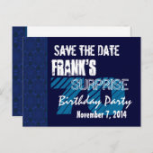 70thサプライズ誕生日日付の青いパターンを保存 案内ポストカード (正面/裏面)