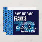 70thサプライズ誕生日日付の青いパターンを保存 案内ポストカード (正面/裏面)