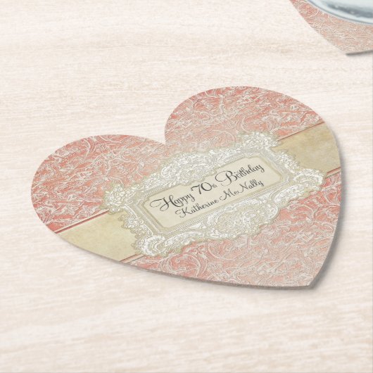 70thバースデーパーティヴィンテージレースリーフランスのジェンシー ペーパーコースター (アングル)