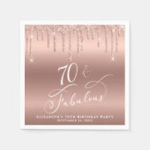 70thバースデーパーティーグリッターバラ金ゴールド スタンダードカクテルナプキン (正面)