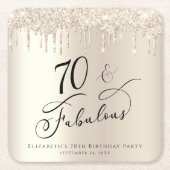 70thバースデーパーティーグリッター金ゴールド スクエアペーパーコースター (正面)