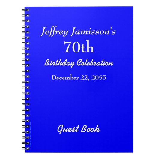 70thバースデーパーティーゲストブックブルー王室のスパイラル ノートブック (正面)