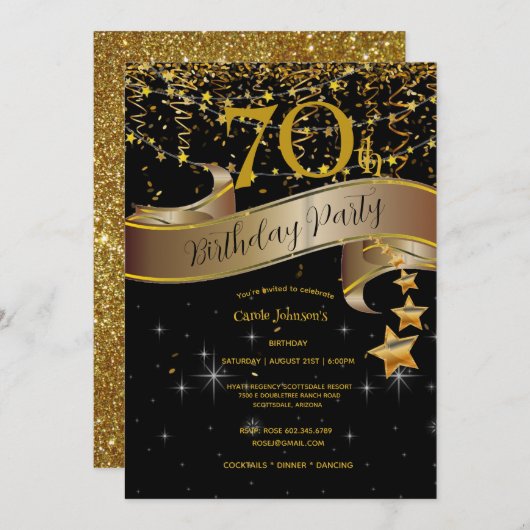 70thバースデーパーティーシャンパングラスストリーマー 招待状 (正面/裏面)