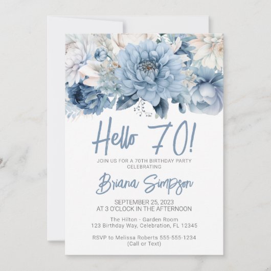 70thバースデーパーティーダスティーブルーフローラ 招待状 (正面)