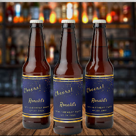 70thバースデーパーティーダークネイビーブルー金ゴールド応援 ビールラベル