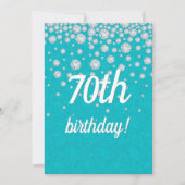 70thバースデーパーティーティール（緑がかった色）グリーングリッターダイヤモンド 招待状 (正面)