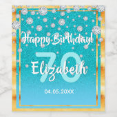 70thバースデーパーティーティール（緑がかった色）ブルーグリッターダイヤモンド ワインラベル (シングルラベル)