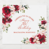 70thバースデーパーティードレッドピンクカスタムフローラ スパークリングワインラベル (シングルラベル)