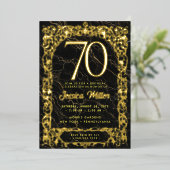 70thバースデーパーティーバラゴールドフォイル招待状 箔招待状 (立ち正面)
