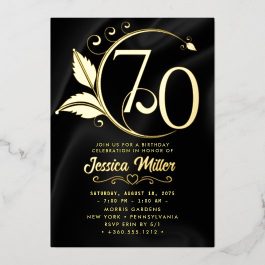 70thバースデーパーティーバラゴールドフォイル招待状 箔招待状 (正面)