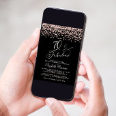 70thバースデーパーティーバラ金ゴールドグリッターブラック 招待状