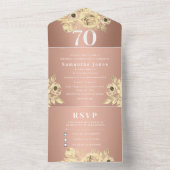 70thバースデーパーティーバラ金ゴールドシはっきりしたックモダン オールインワン招待状 (内側)