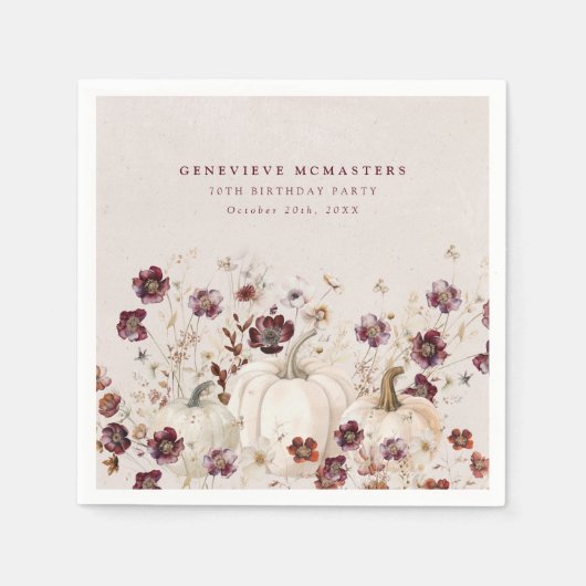 70thバースデーパーティーパンプキンワイルドフラワーカスタム スタンダードカクテルナプキン (正面)
