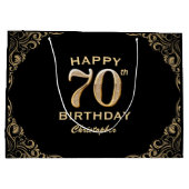 70thバースデーパーティーブラックと金ゴールドグリッター枠 ラージペーパーバッグ (裏面)