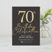 70thバースデーパーティーブラックエレガント&金ゴールドグリッター 招待状 (スタンド正面)