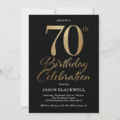 70thバースデーパーティーブラック&金ゴールド 招待状 (正面)