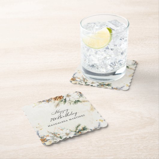 70thバースデーパーティーホワイトウィンターカスタムフローラ ペーパーコースター (インサイチュ)