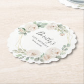 70thバースデーパーティーホワイトローズフローラカスタム ペーパーコースター (アングル)