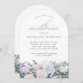 70thバースデーパーティーホワイトローズブルーフローラ 招待状 (正面/裏面)