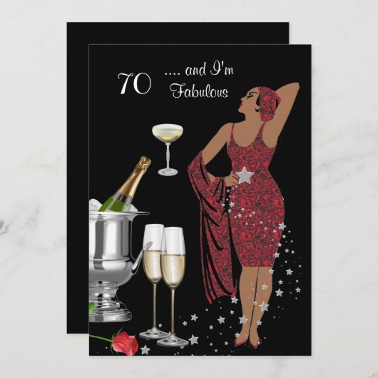 70thバースデーパーティーレトロディバアールデコレッド2 招待状 (正面/裏面)