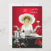 70thバースデーパーティーレトロディヴァアールデコレッドシルバー 招待状 (正面)