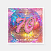 70thバースデーパーティー金ゴールドピンクグリッターディスコボール スタンダードカクテルナプキン (正面)