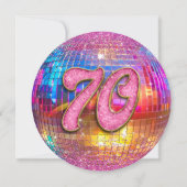 70thバースデーパーティー金ゴールドピンクグリッターディスコボール 招待状 (裏面)