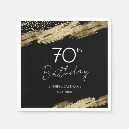 70thバースデーパーティー金ゴールドブラック スタンダードカクテルナプキン (正面)